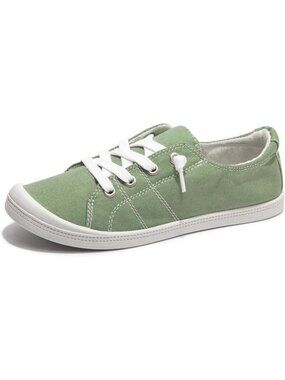 Women's Green Canvas Low Top Casual Classic Non Slip Rubber Outsole Flat Sneaker